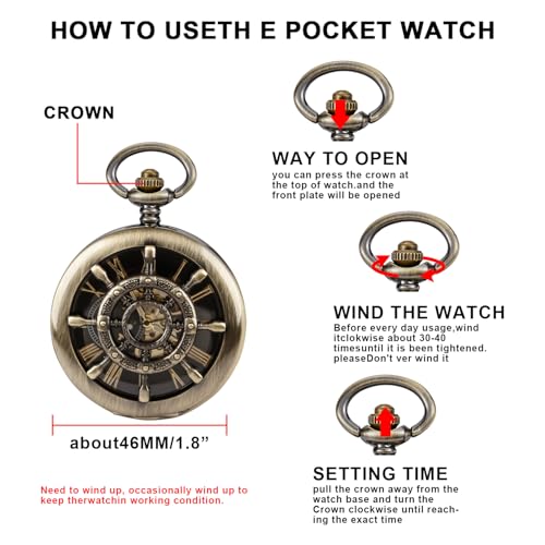 Image of Men's Mechanical Pocket Watch Black Rudder Pattern Double Open Hollow Roman Numerals Pocket Watch