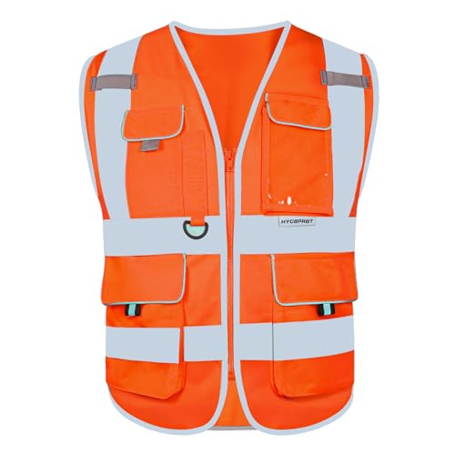 HYCOPROT Sicherheitswesten Warnweste Hohe Sichtbarkeit Sicherheit Reflektierendes Weste Executive Manager Workwear Jacke Zip Band Brace Handytasche Ausweishalter Warnwesten EN ISO 20471 Standards