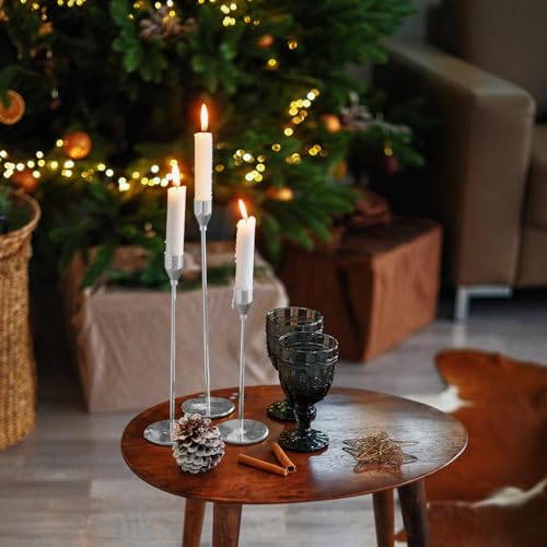 Set of 6 Silver Candlestick Holders,Candle Holder for Taper Candle Fits 3/4 inch Thick Candle&Led Candles,Retro Metal Candlesticks for Candlelight Dinner Wedding Party Banquet Decoration - Image 2