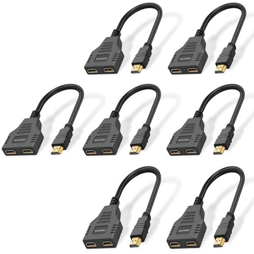 Image of BLACK CROWN HDMI Cable Splitter, HDMI 1x2 Splitter Cable, HDMI Cable Splitter 1 in 2 Out HDMI Splitter Adapter, HDMI Male to Dual HDMI Female 1 to 2 Way for HDMI HD, LED, LCD, TV. Black (Pack of 7)