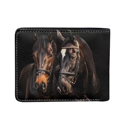 Image of Coldinair Horse Boys Wallet for Kids anf Teenager,Black Novelty Small RFID Bifold Wallets Bi-fold PU Leather Wallet Credit Id Card Cash Holder for Teen Boys