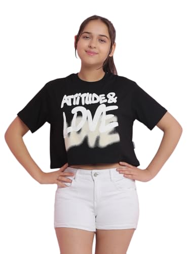 Image of Li'l Tomatoes Girls Crop T-Shirt | 100% Cotton | Graphic Printed Summer Top | Soft & Breathable Casual Wear | 7-16 Years