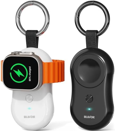 BLAVOR 2 Pack Portable Charger for Apple Watch, 2×1000mAh Magnetic Wireless Power Bank for iWatch Travel Keychain Charger for Apple Watch Series 9/8/7/6/5/4/3/2/1/SE/Ultra/UItra 2