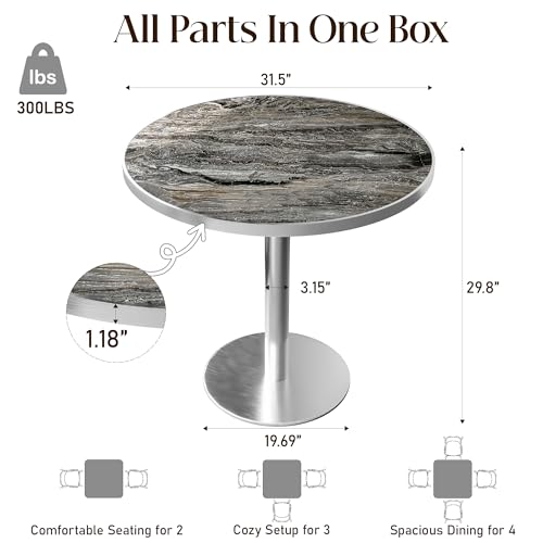 Image of 31.5 inchTulip Table, Sintered Stone Small Round Dining Tables&Metal Edge&Base | Small Modern Circle Dining Table for 2-4 Person ,Bistro Tables for Dining Room /Restaurants /Small Spaces /Starlight Gray