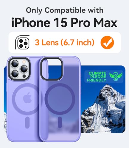 Image of CANSHN Magnetic Compatible with iPhone 15 Pro Max Case [Translucent Matte] [Compatible with Magsafe] Slim Thin Shockproof Protective Bumper Cover Phone Case 6.7 Inch - Light Purple