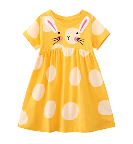 Image of HILEELANG Toddler Girls Short Sleeve Dress Easter Cotton Casual Summer Appliques Shirt Jersey Dresses