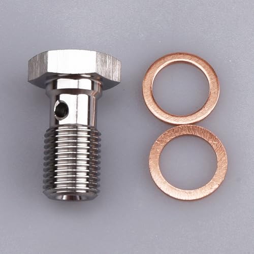 Image of Universal Stainless Steel M10x1.0 Metric Thread Banjo Bolts Brake Fitting Adapter with M10 Copper Washers, Single Banjo Bolt 20mm Length