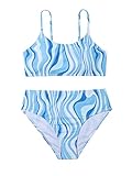 SheIn Girl's 2 Piece Tropical Print Criss Cross High Waisted Halter Bikini Swimsuit Blue 160