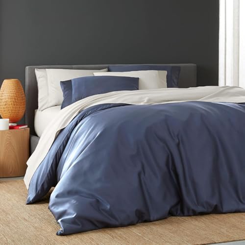 Image of Viewstar Premium Cotton Duvet Cover, King Size 91x101 Inches, 300 Thread Count, Ultra-Soft, Wrinkle-Free, Cotton-Quilt /Comforter Zipper Cover (Navy Blue)