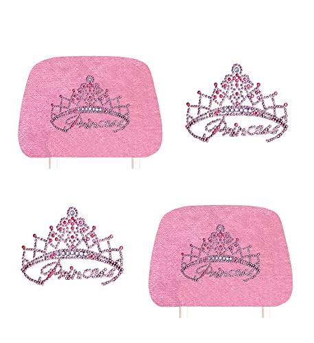 ALLBrand Universal Car Truck Crystal Diamond Bling Rhinestone Studded Seat Headrest Covers - Pair (Princess/Pink)(KAH-PINK)