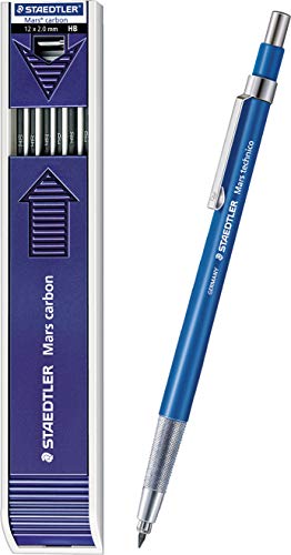 STAEDTLER Lápiz de embrague Mars con clip metálico, mina HB, afilador de mina integrado e indicador de dureza, color de la caña azul