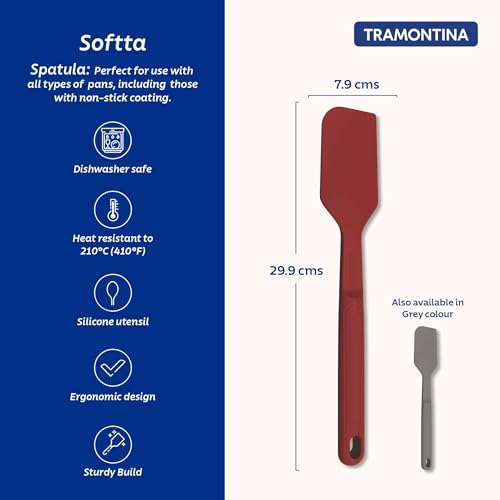 Image of Tramontina Softta Red Silicone Spatula - Heat Resistant up to 210C, Ideal for Cooking, Flipping & Stirring - Safe for Nonstick & Ceramic Cookware