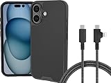 Smartish iPhone 16 MagSafe Case + USB C Lightning Cable Combo - 6 Foot Fabric Wrapped Fast Charging Cable + Magnetic Cover Compatible with Apple iPhone 16 - Black Tie Affair
