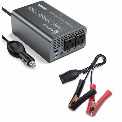 Image of BESTEK 400W Pure Sine Wave Power Inverter and 12V 24V Extension Cord Plug Socket with Battery Clamp