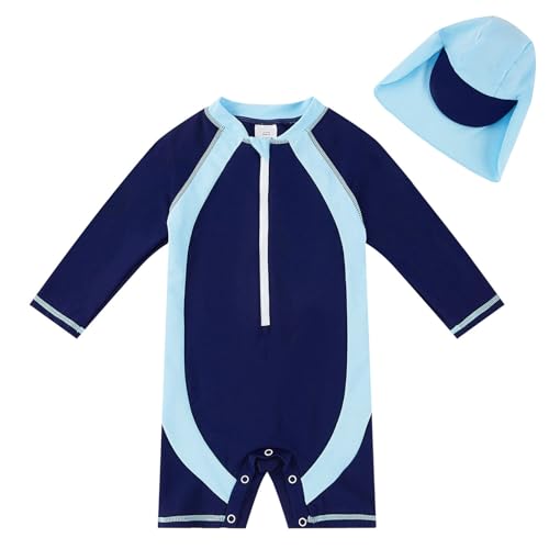 Image of UMELOK Baby Boys UPF 50+ Sun Protection One Piece Rashguard Swimsuit with Snap Bottom