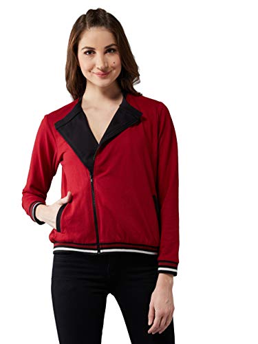 Image of Dolce Crudo Women's Maroon Round Neck Full Sleeves Solid Double Breasted Regular Length Jacket