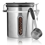 Mixpresso 16 Oz Coffee Canister with Window, Stainless Steel Airtight Coffee Container & scoop, Jar Tea Storage with Date Tracker, Vacuum Sealed Espresso Airtight Canister, Sugar Container