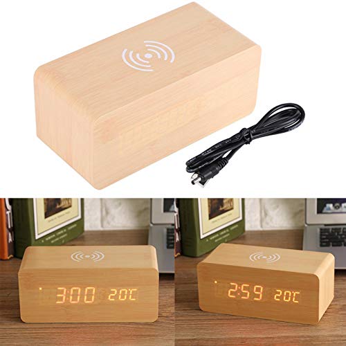 Despertador digital de madeira Despertador de mesa com temperatura de controle de voz, USB/AAA alime