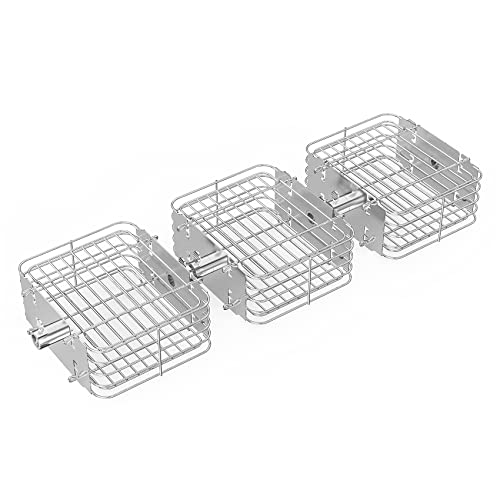 Onlyfire Chef Rotisserie Basket Set, 3 Pack Stainless Steel Rectangular Mini Rotisserie Grill Basket for Most Charcoal and Gas Grill, Fits for 1/2" Hexagon, 3/8" Hexagon, 3/8" Square & 5/16" Square Rotisserie Spit Rods