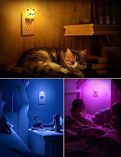 Image of DORESshop Cat Night Lights Plug Into Wall, Cute Night Light for Kids, 8-Color RGB Kids Night Light with Dusk to Dawn Sensor, Nightlight for Kids Room, Bathroom, Bedroom Decor, Children Gift