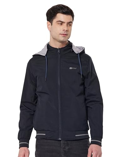 Image of Qube By Fort Collins Men's Polyester Standard Length Regular Fit Reversible Winter Jacket with Ribbed Cuffs & Hood - Warm, Stylish & Versatile