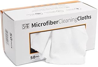 S&T INC. Microfiber Cleaning Cloth, Lint-Free Shop Towels Reusable, Bulk Rags in a Box for Home, Kitchen and Car, 11.5 Inch x 11.5 Inch, White, 50 Pack with Box