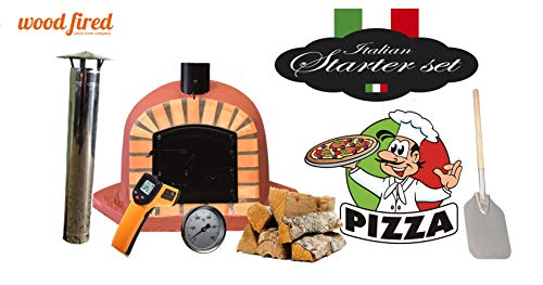 Brick Red Deluxe Corner Extra Wood Fired Pizza Oven Starter Kit, Orange Arch, Black Door, 80cm x 80cm