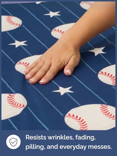 Image of Kids Queen Size Baseball Bed Sheets - 4 Piece Kids Baseball Sheet Set | Baseball Themed Bedding, Ultra-Soft, Cute & Cozy, Breathable & Machine Washable, Bed Set for Boys, Girls & Teens, Breathable