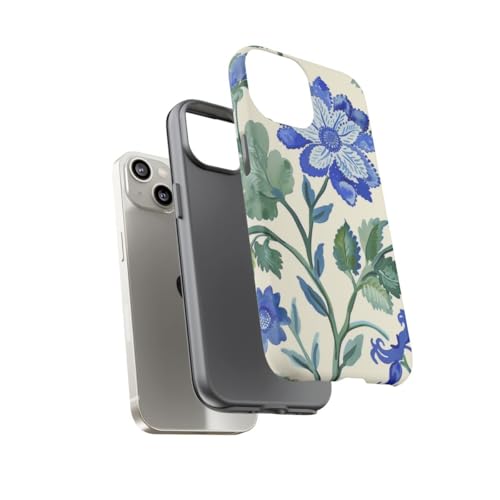 Coque aquarelle floral bleu iPhone 14 protection rigide mate durable