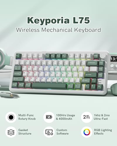 Image of L75 75% Mechanical Keyboard, Wireless Gaming Keyboard with Multifunction Knob, Creamy Gasket Structure, Hot Swap, RGB Backlight, PBT Keycap, Custom Driver, Compact Layout for Win /Mac /PC