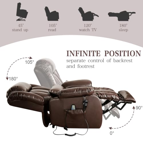 Image of Infinite Position Lay Flat Power Lift Recliner Chair for Elderly, Brown