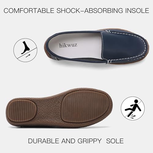 Image of Women's Comfortable & Lightweight Leather Loafers Slip-Ons Driving Walking Mocs Boat Shoes Cute Business Casual Dress Shoes Work Flats for Women