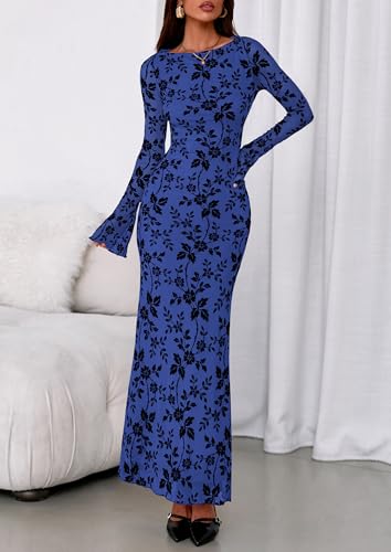 Image of PRETTYGARDEN Women's Floral Bodycon Maxi Dress Wedding Guest Dresses