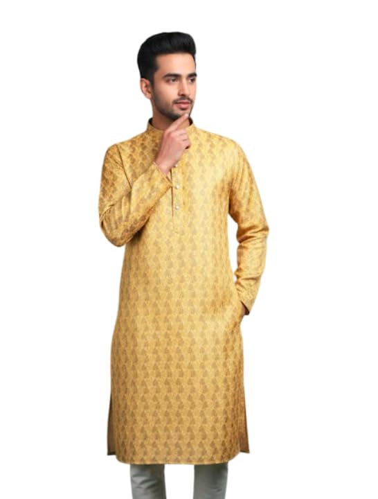 Men's Silk Floral Printed Kurta with Long Sleeves, Traditional Indian Ethnic Wear, Mandarin Collar Kurta for Men-image-35