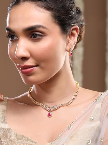 Image of Rubans American Diamond Zirconia Necklace Set Traditional Stylish Jewellery Gift for Women & Girls