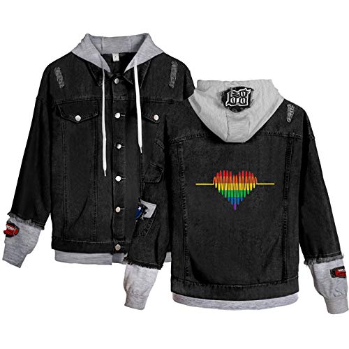 keepmore Unisex Lässig Langarm Jeansjacke mit Kapuze LGBT Homosexuell Stolz Regenbogen Lesben Gefälschte Zwei Jacke Love is Love Pride Month