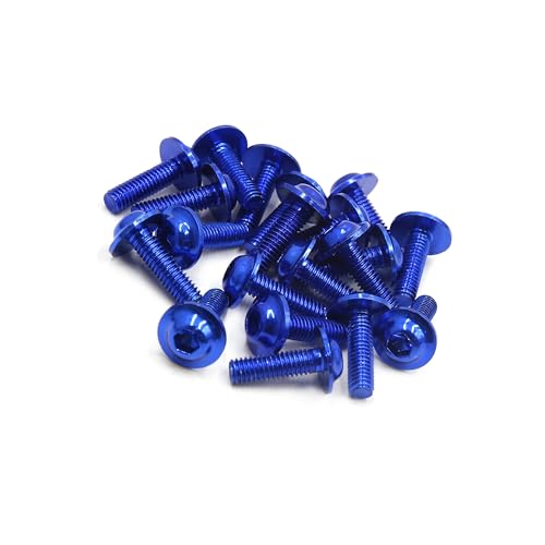 Motoforti 20pcs M6 X 20mm Blue Aluminum Alloy Motorcycle Hex Socket Head Bolts Bumper Screws Universal Replacement Long-Lasting