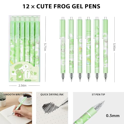 Set de 12 bolígrafos gel retráctiles con diseño de rana y tinta negra miniatura 2