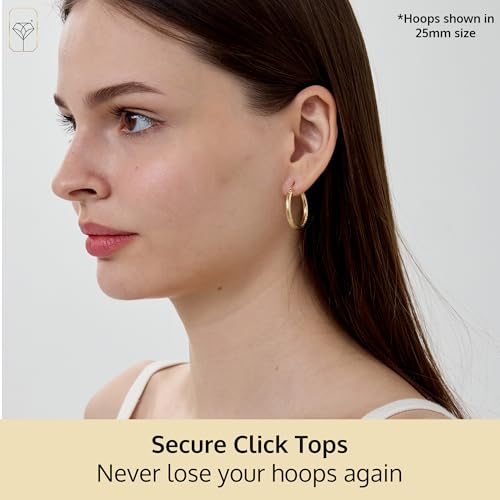 Solid 14K Diamond Cut Gold Hoop Earrings for Women | Hypoallergenic & Anti-Tarnishing Hoops with Click Tops | 14kt Real Gold Hoop Earrings in Sizes 24mm, 32mm and 39mm by MAX + STONE3