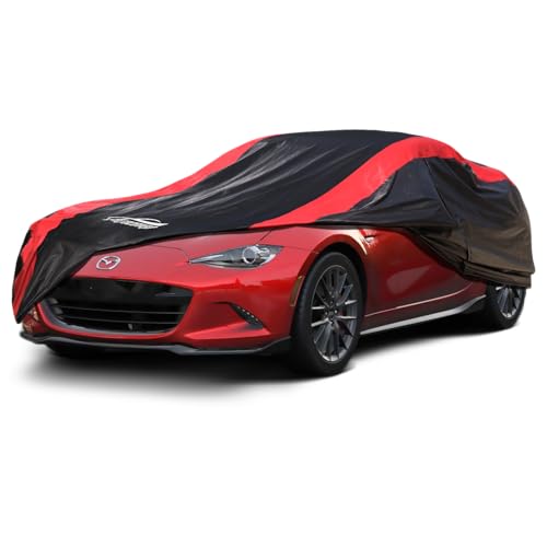 Image of Car Cover Custom Fit for Mazda MX-5 Miata (1989-2026) | Red Strip Design, Cotton Liner for Paint Protection, Sun Rain Snow UV Proof, Door Zipper, Windproof Buckle, Storage Bag