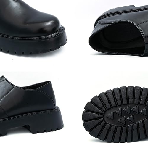 Men's Leather Chunky Platform Retro Loafers Classic Rubbed Color Round Toe Thick Heel Lug Sole Non-Slip Slip-On Dress Shoes for Business, Work, Wedding3