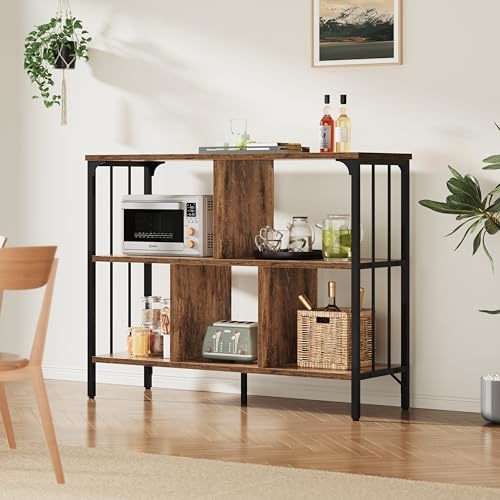 IBF オープンラック 収納 ラック 本棚 オープンシェルフ 棚 おしゃれ リビング 飾り棚 シェルフ 木製 3段 5マス 整理棚 たな 省スペース 多用途 在宅 シンプル レコードプレーヤースタンド 幅100×奥行35×高さ77cm（ビンテージ ）