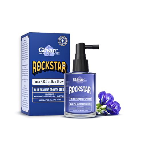 Image of Rockstar Blue Pea Hair Growth Serum with 4% Anagain, 3% Redensyl & 2% Baicapil - Anti Hair Fall & Root Strengthening Scalp Serum for Hair Regrowth, Thicker & Denser Hair | Precision Pump Applicator | 30ml