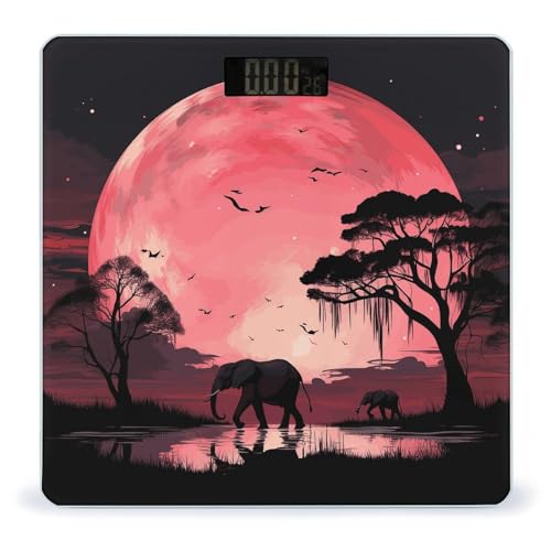 Balanza de baño digital Pink Moon Elephant con vidrio templado