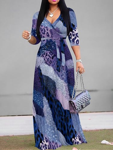 Image of PinkPatty Plus Size Dresses for Curvy Women V Neck Flowy Long Sleeves Wrap Maxi Dress Travel Vacation Outfits
