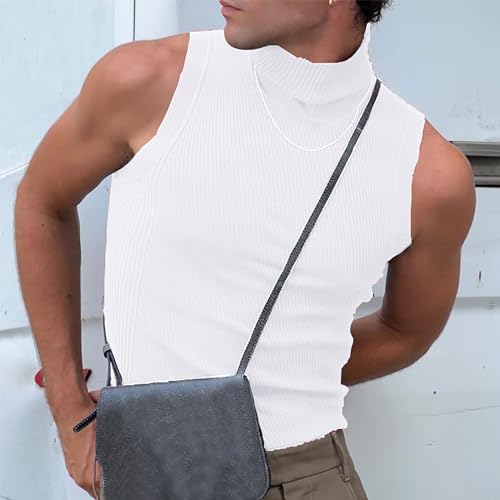 Men's Tank Tops Trendy Mock Turtleneck Sleeveless Sweater Summer Casual Basic Ribbed Knit Sport Slim Pullover Tee2