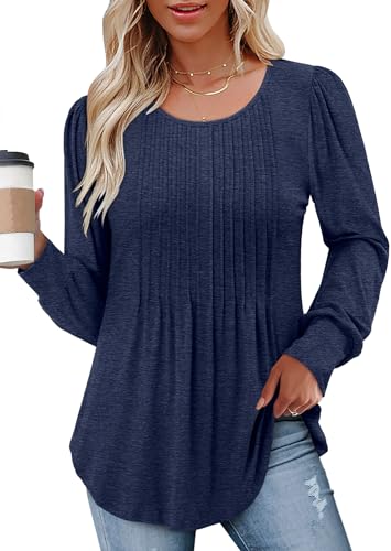 BETTE BOUTIK Long Sleeve Shirts for Women Fall Tops Dressy Blouses Crewneck Tunic Tops for Leggings S-3XL