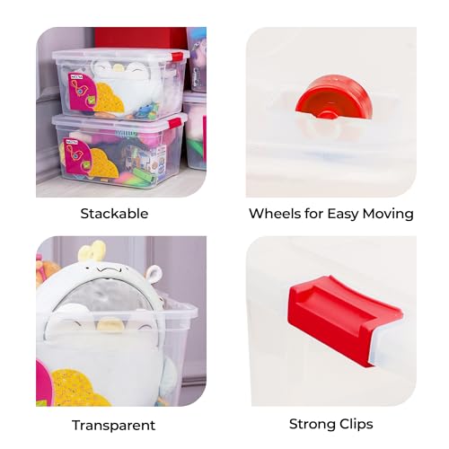 Image of Nayasa Plastic 50 Ltr Multipurpose Rectangular Storage Container Box with Lid and Small Rolling Wheels, Ideal for Organizing Household Essentials, Transparent