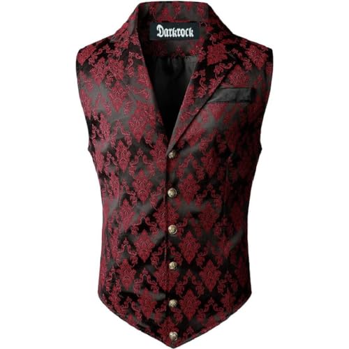 Darkrock Gothic Rock Victorian Steampunk Edwardian Western Brocade Gothic Red/Black Mens Suit Vest Waistcoat2