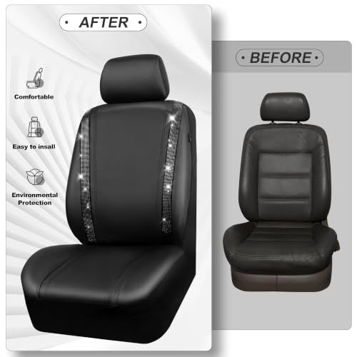 Image of CAR PASS Bling Diamond Leather Car Seat Covers 8 Seats 3 Rows,All Black